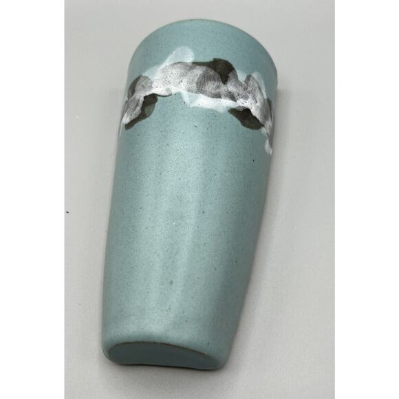 Wall Sconce Stoneware Signed Sea Green Border White Black Unknow Artist - Picture 2 of 5